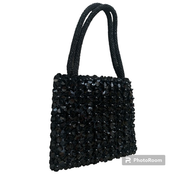 NEW RARE Vintage 90s Italian Designer Cozzi Black Beaded Mini Bag Hand Beaded - Picture 3 of 17